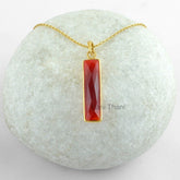 Delicate Bar Necklace, Red Garnet Quartz 7x30mm Bar Pendant Necklace, Micron Gold Plated Sterling Silver, Gemstone Necklace, Chain Necklace